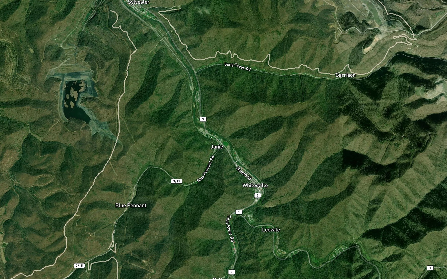 Satellite map of the Elk Run