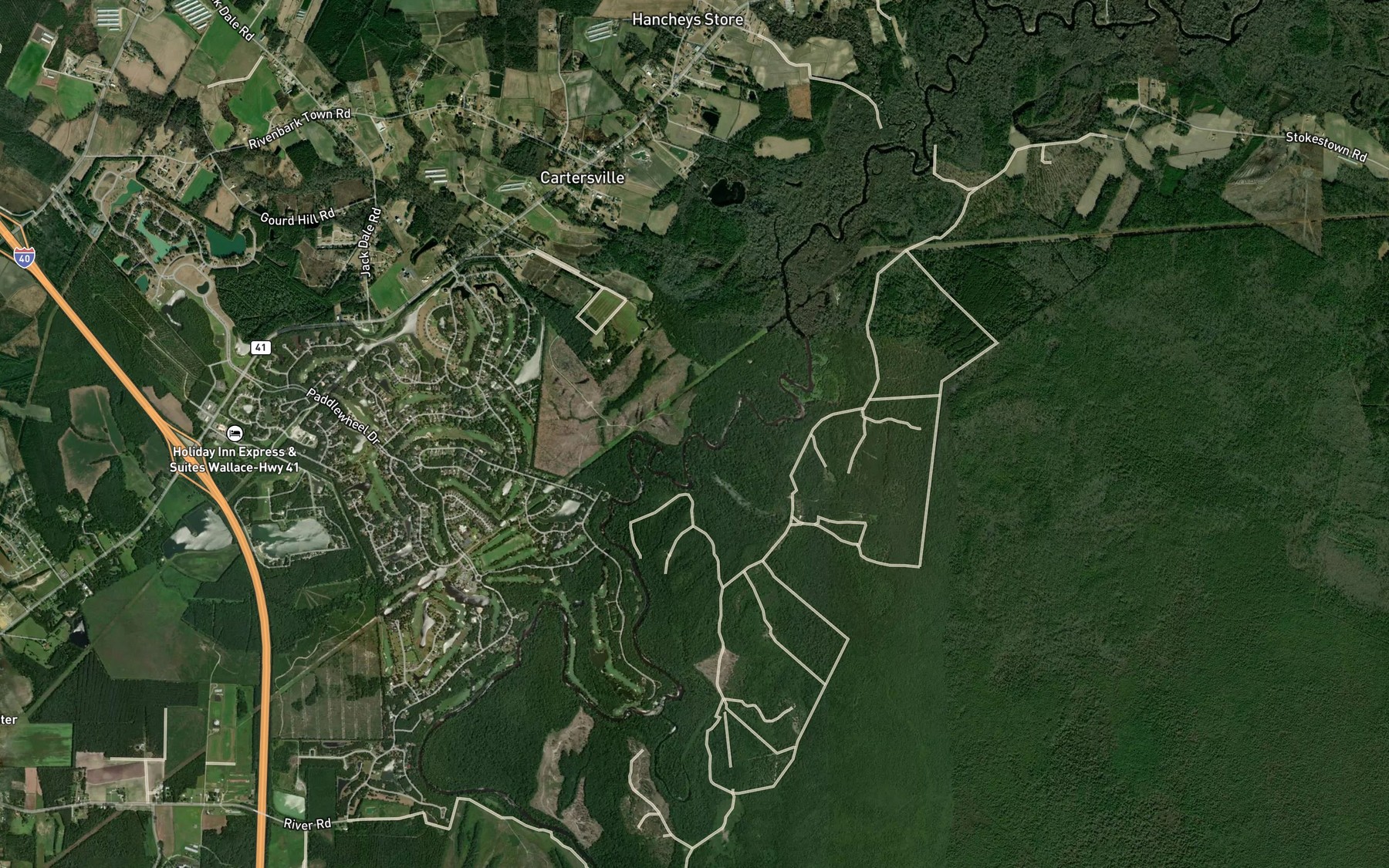 Satellite map of the Oakie Branch