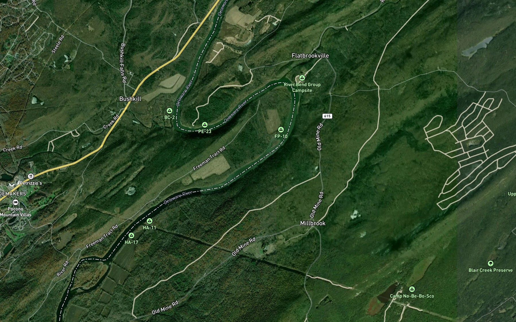 Satellite map of the Wallpack Bend