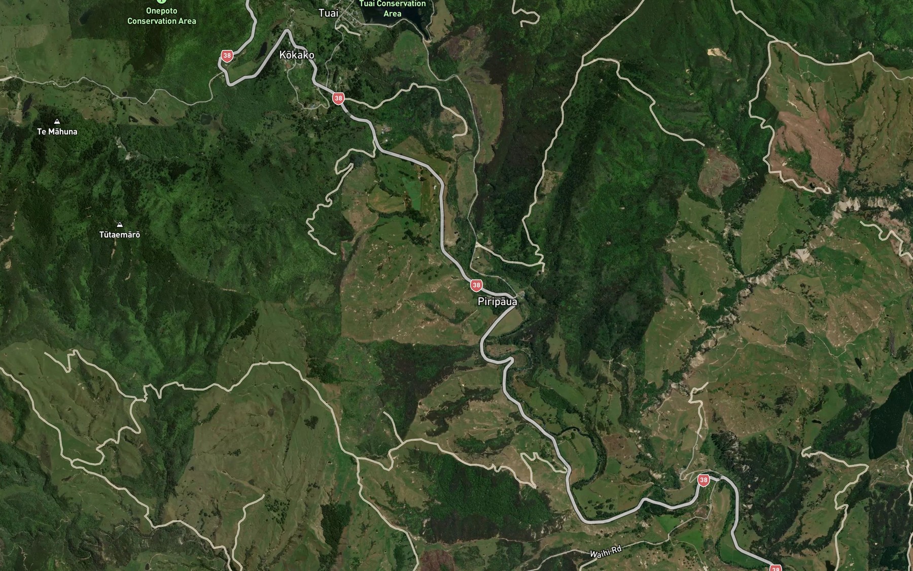 Satellite map of the Waikaretaheke River