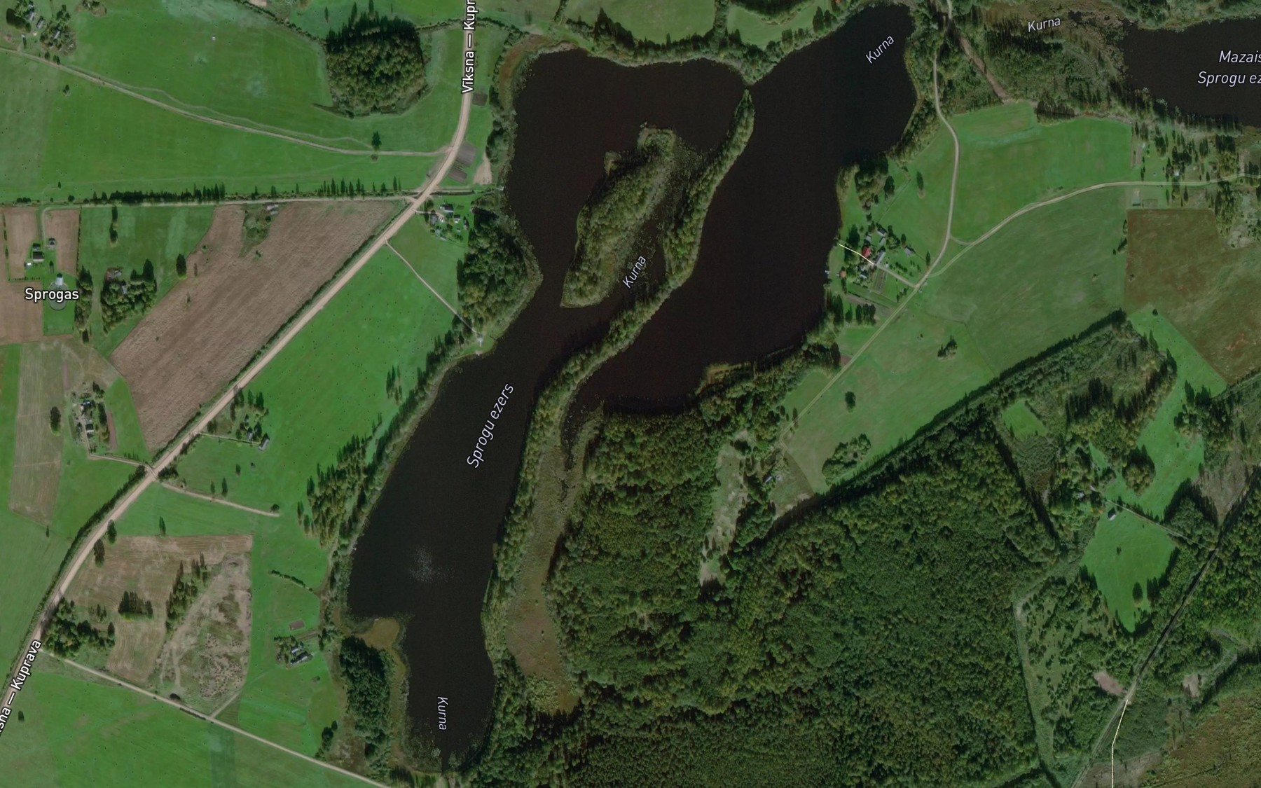 Satellite map of the Sprugu Ezers