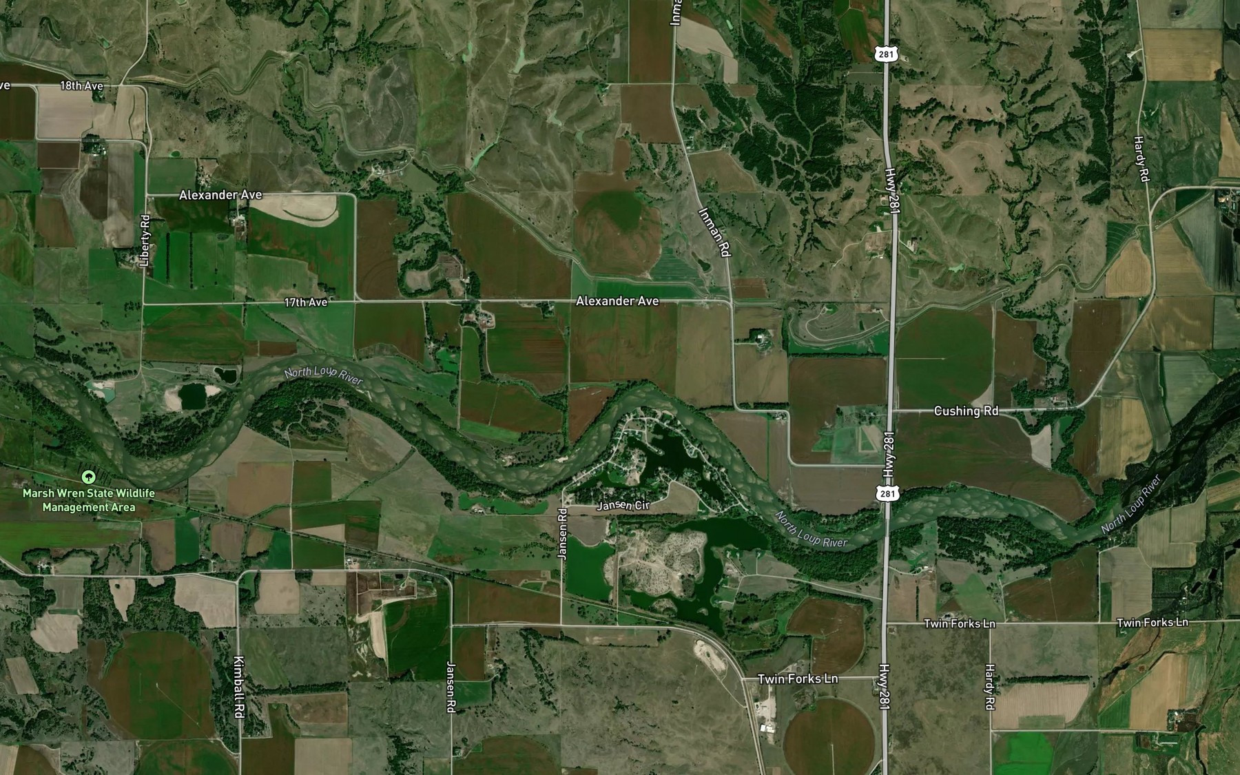 Satellite map of the Cedar Creek