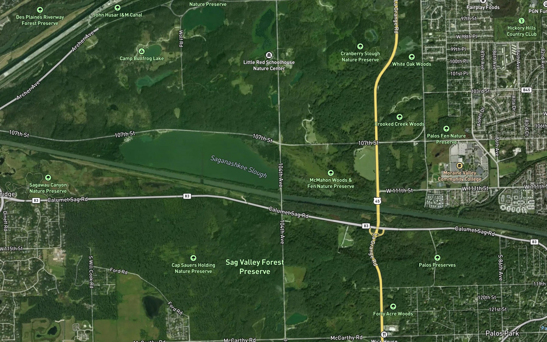 Satellite map of the Crooked Creek