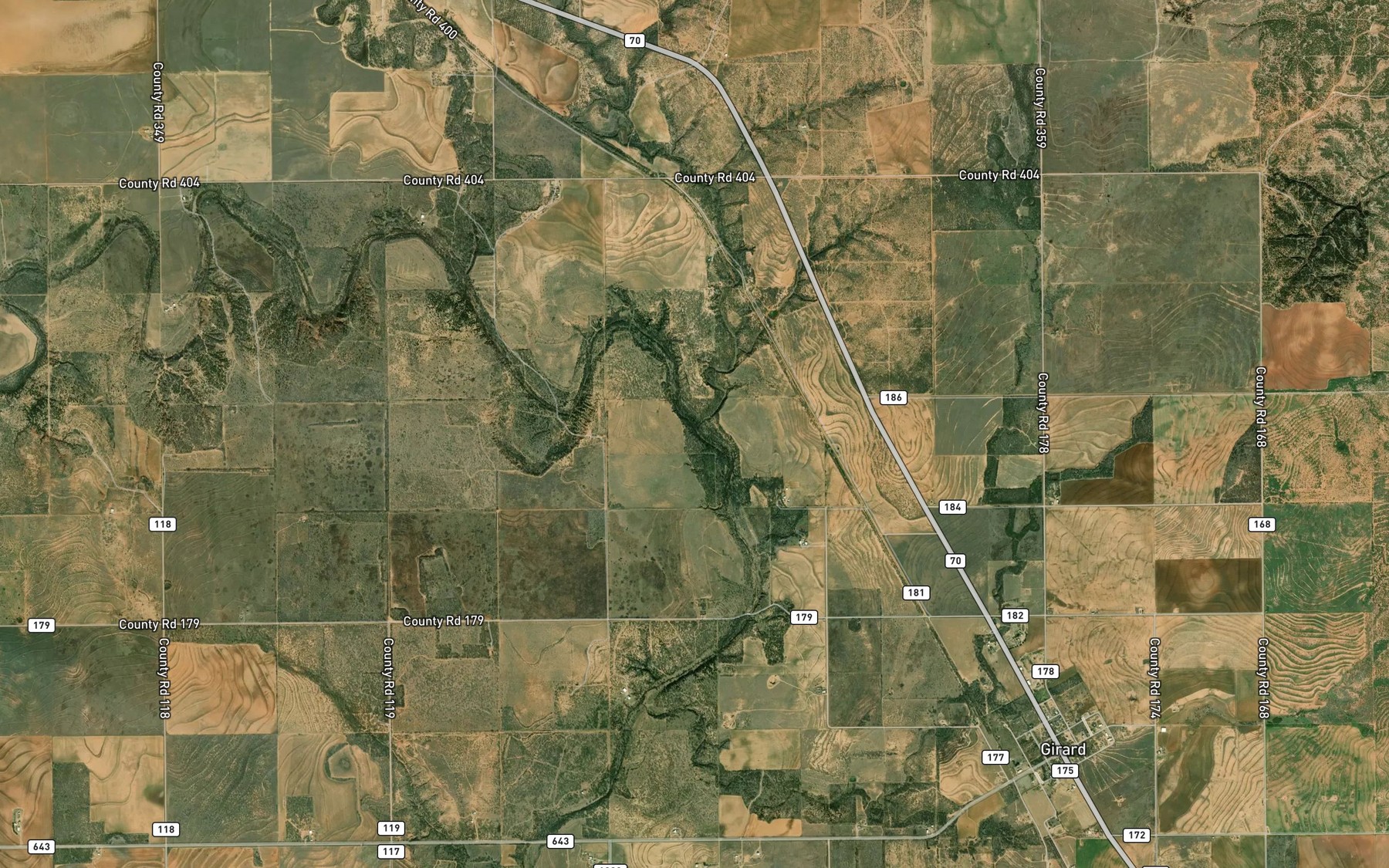 Satellite map of the Dry Duck Creek