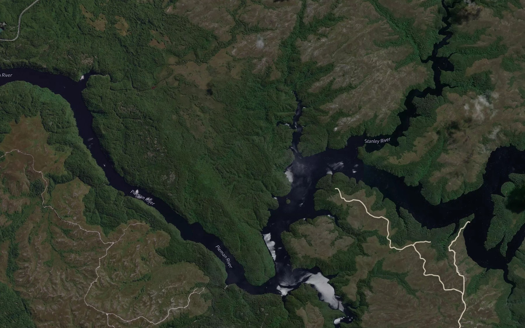 Satellite map of the Lake Pieman