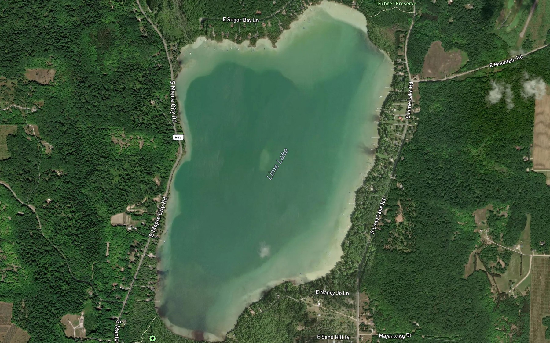 Satellite map of the Lime Lake