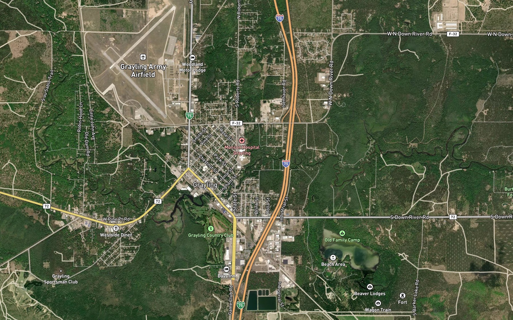 Satellite map of the East Branch Au Sable River