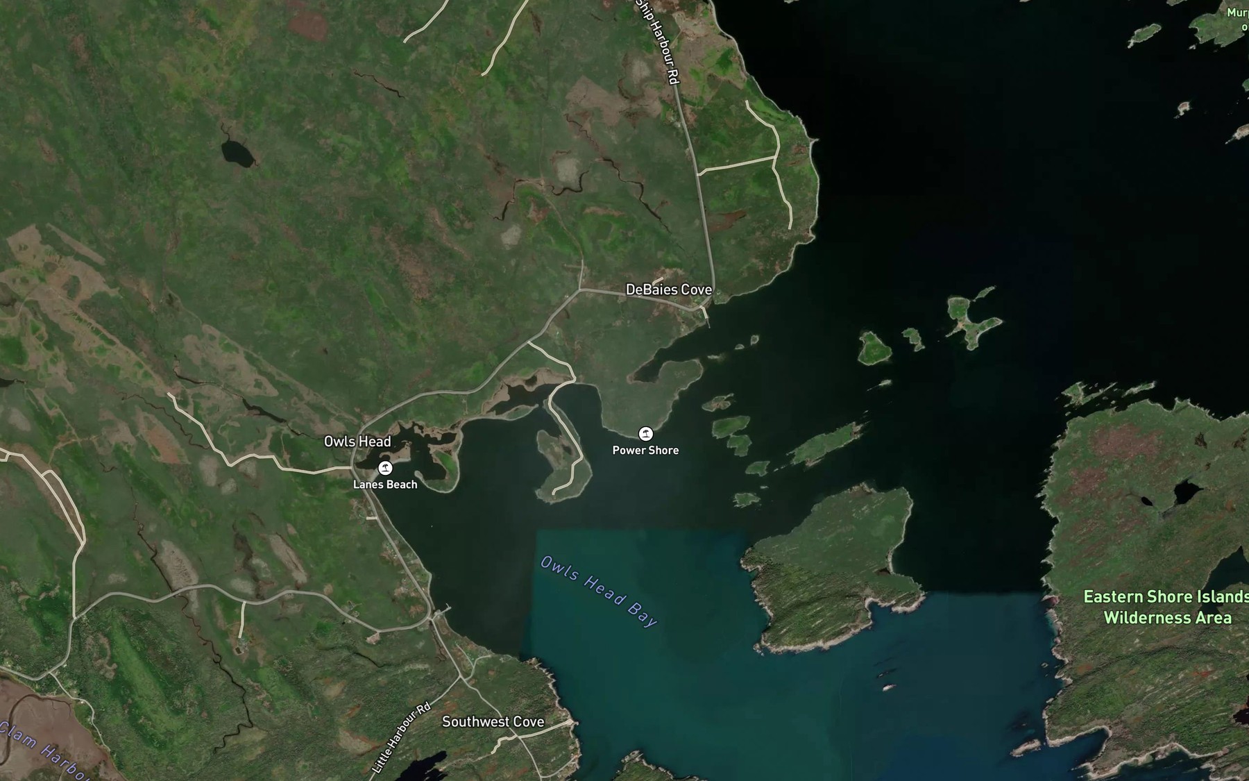 Satellite map of the DeBaies Cove