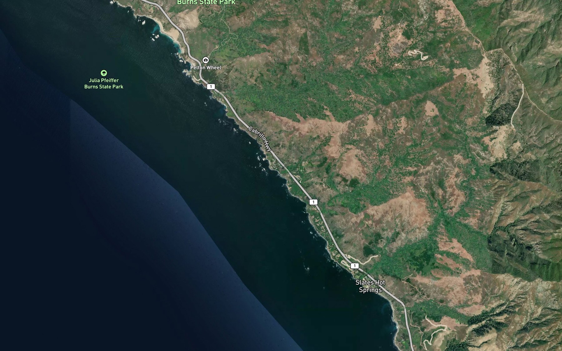 Satellite map of the Burns Creek
