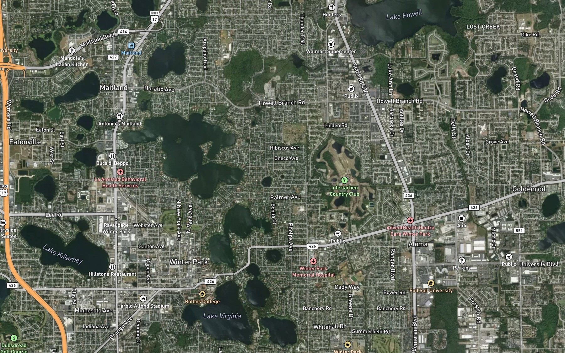 Satellite map of the Lake Wilbar