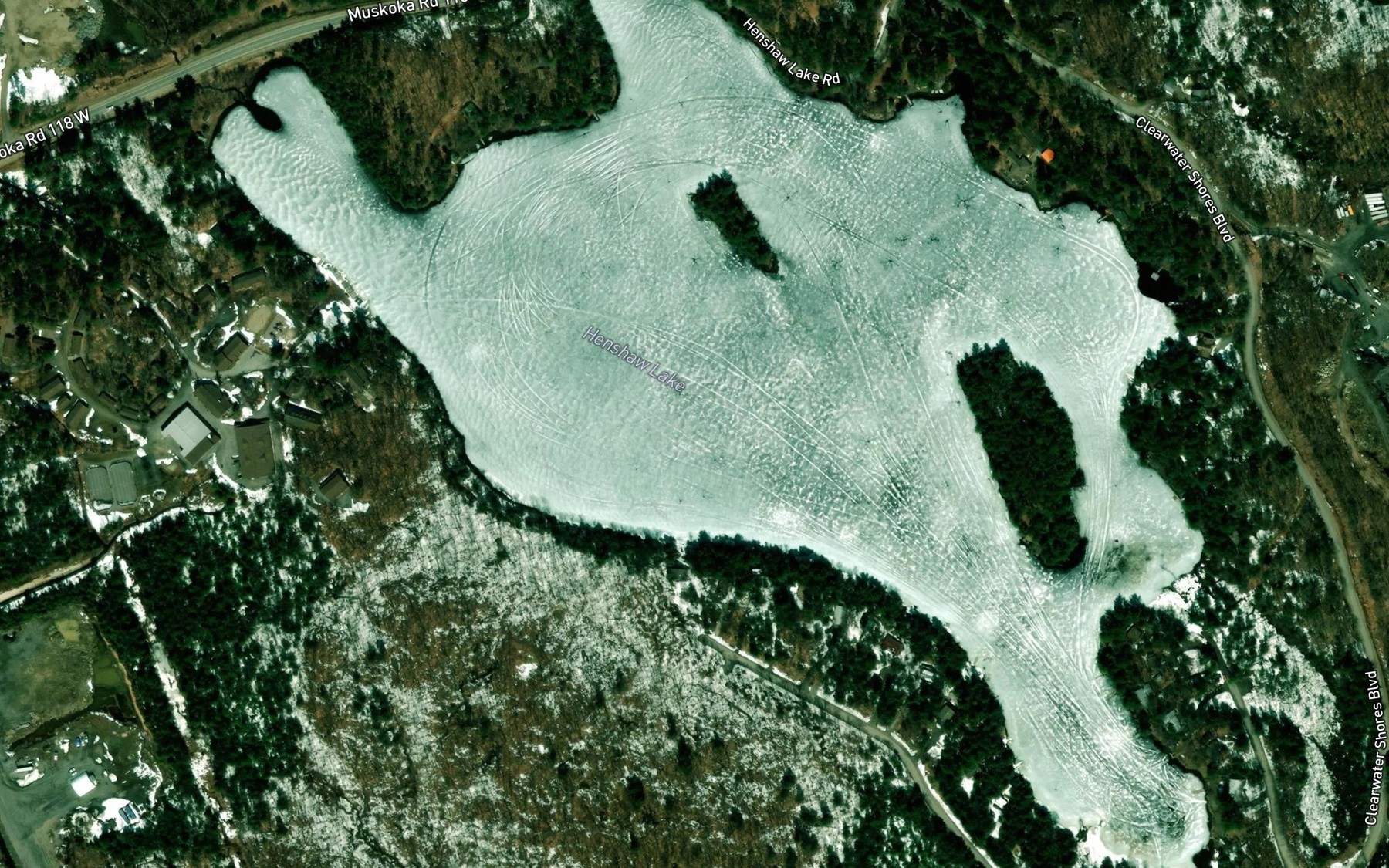 Satellite map of the Henshaw Lake