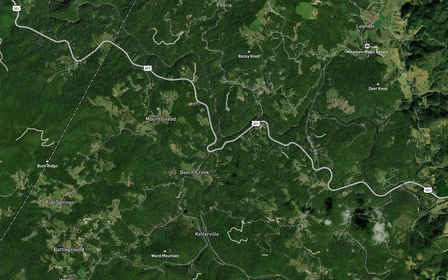 Satellite map of the Beech Creek