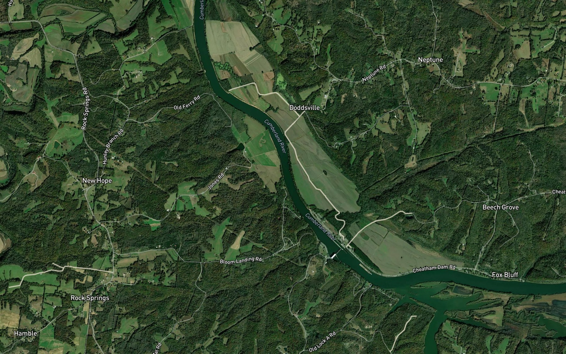 Satellite map of the Cave Spring Branch