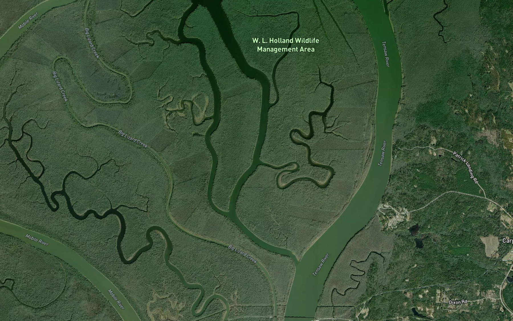 Satellite map of the Smith Bayou