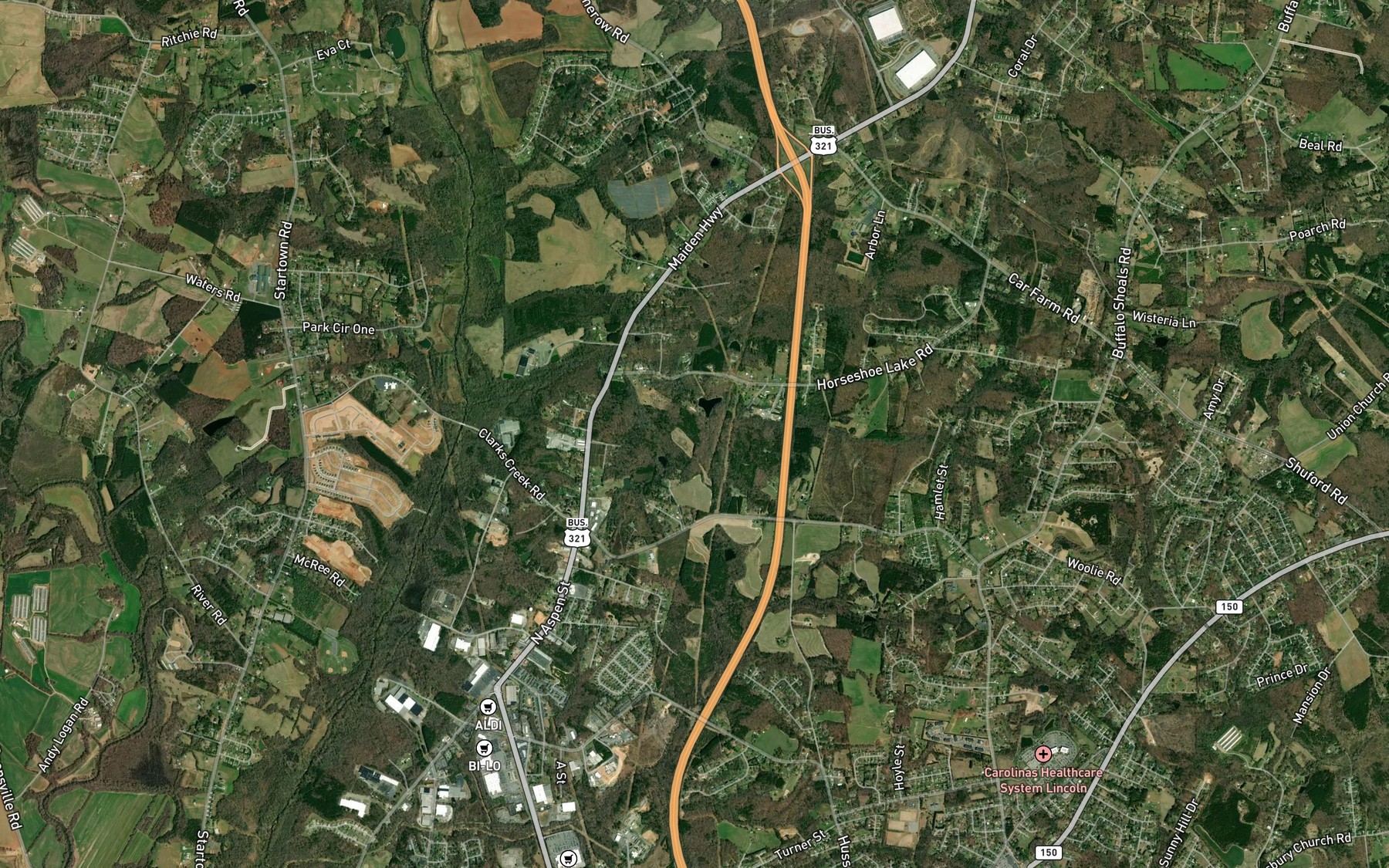Satellite map of the Horseshoe Lake