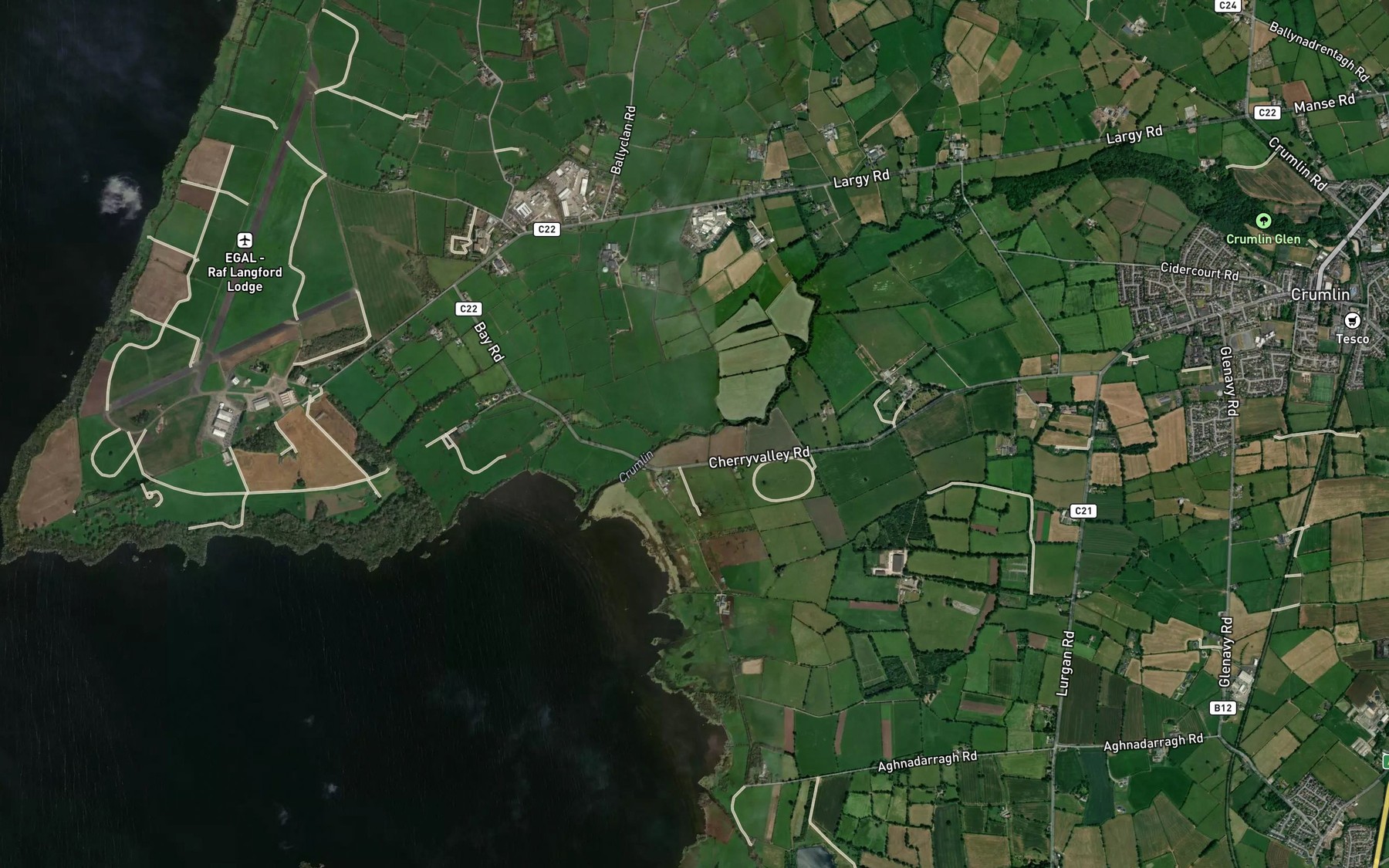 Satellite map of the Crumlin River