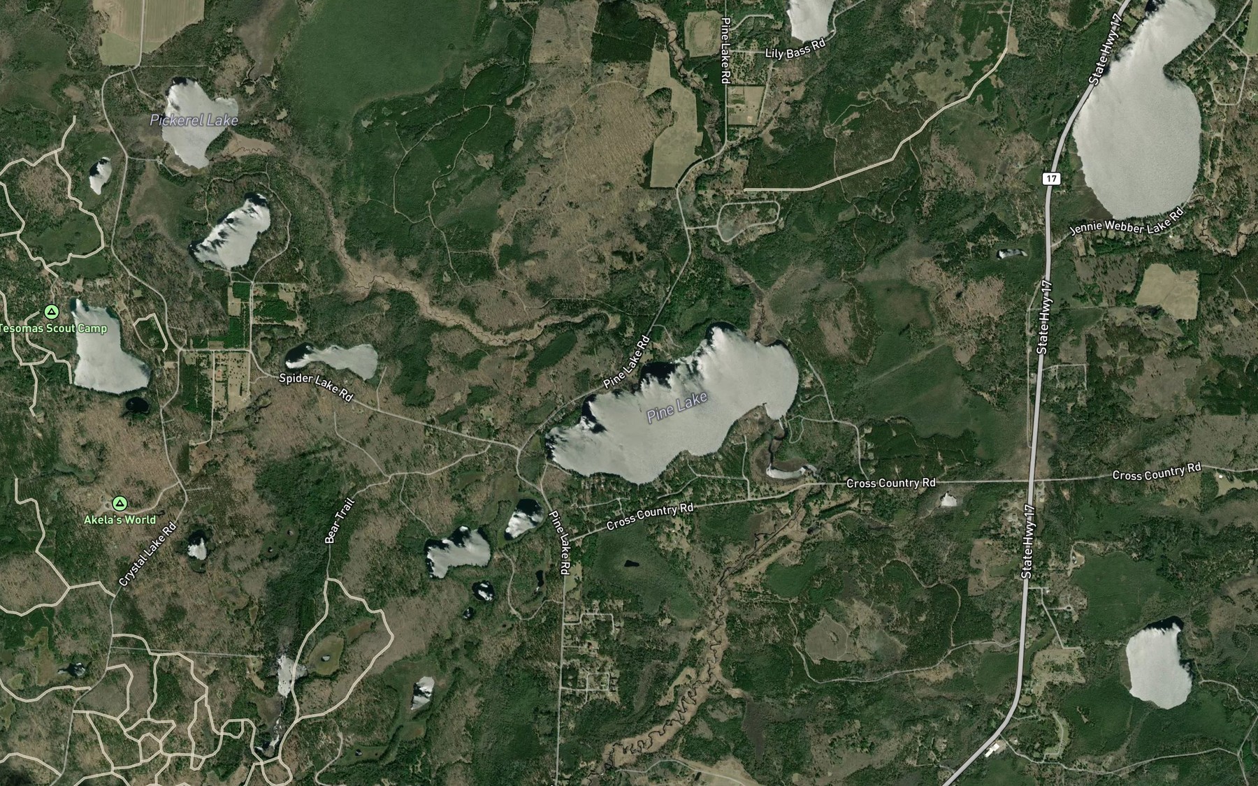 Satellite map of the Pickerel Lake Creek