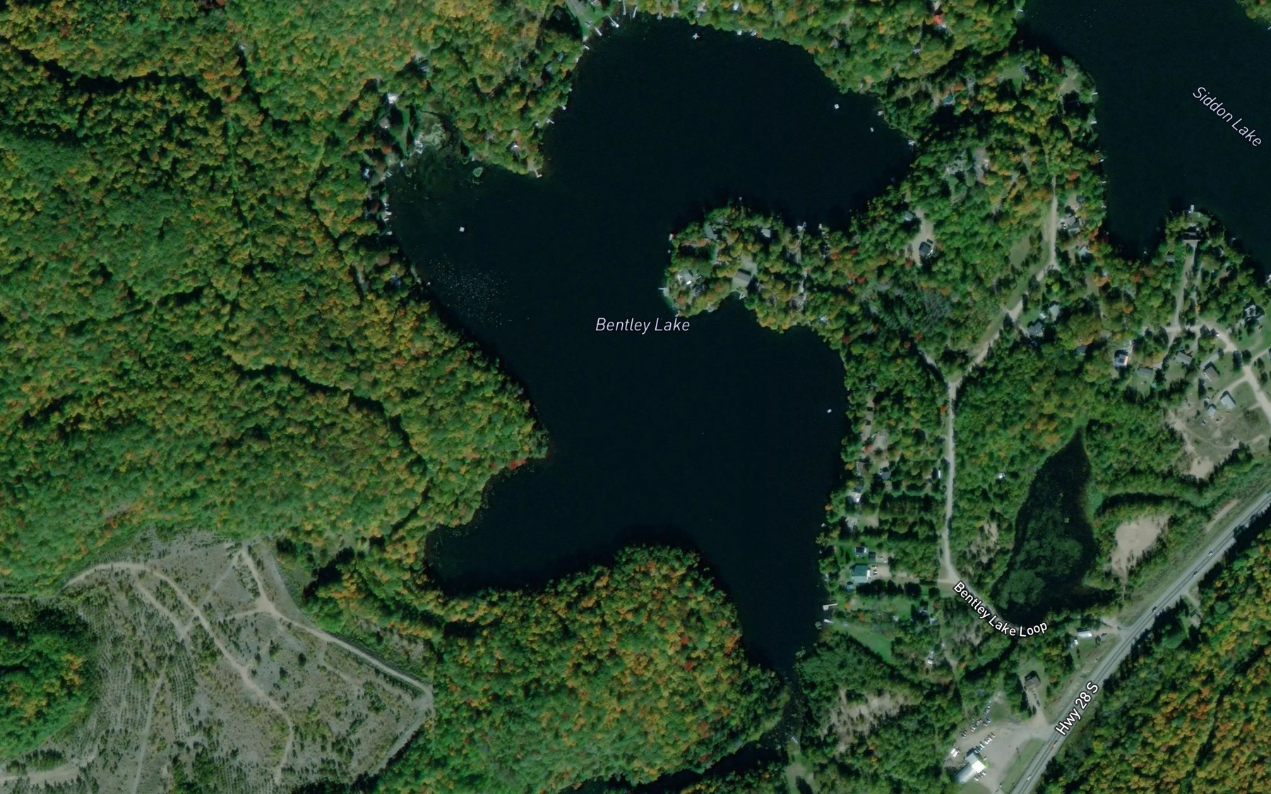 Satellite map of the Bentley Lake