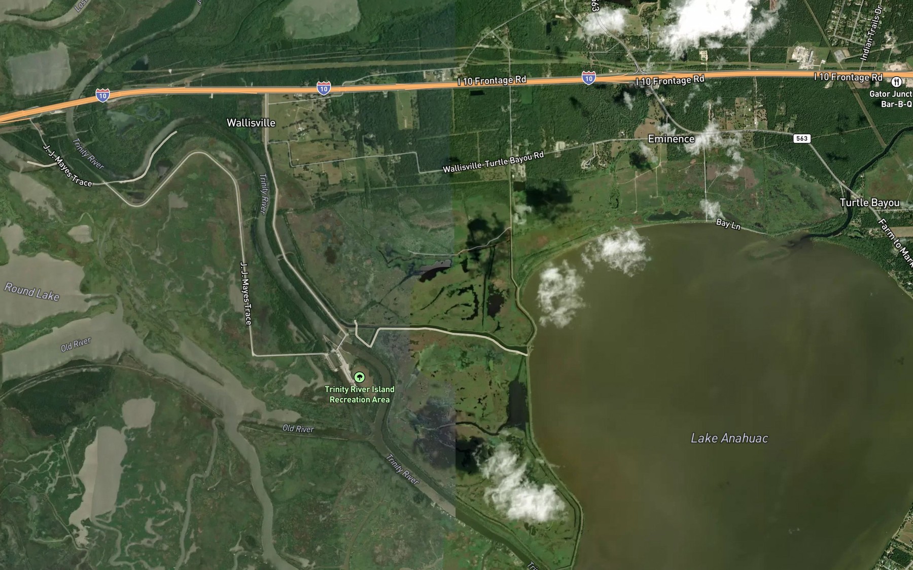 Satellite map of the Little Hog Bayou