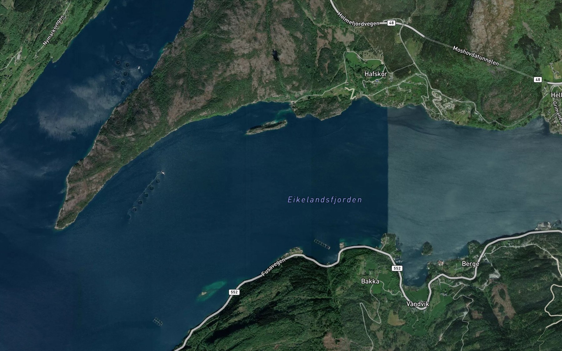 Satellite map of the Eikelandsfjorden