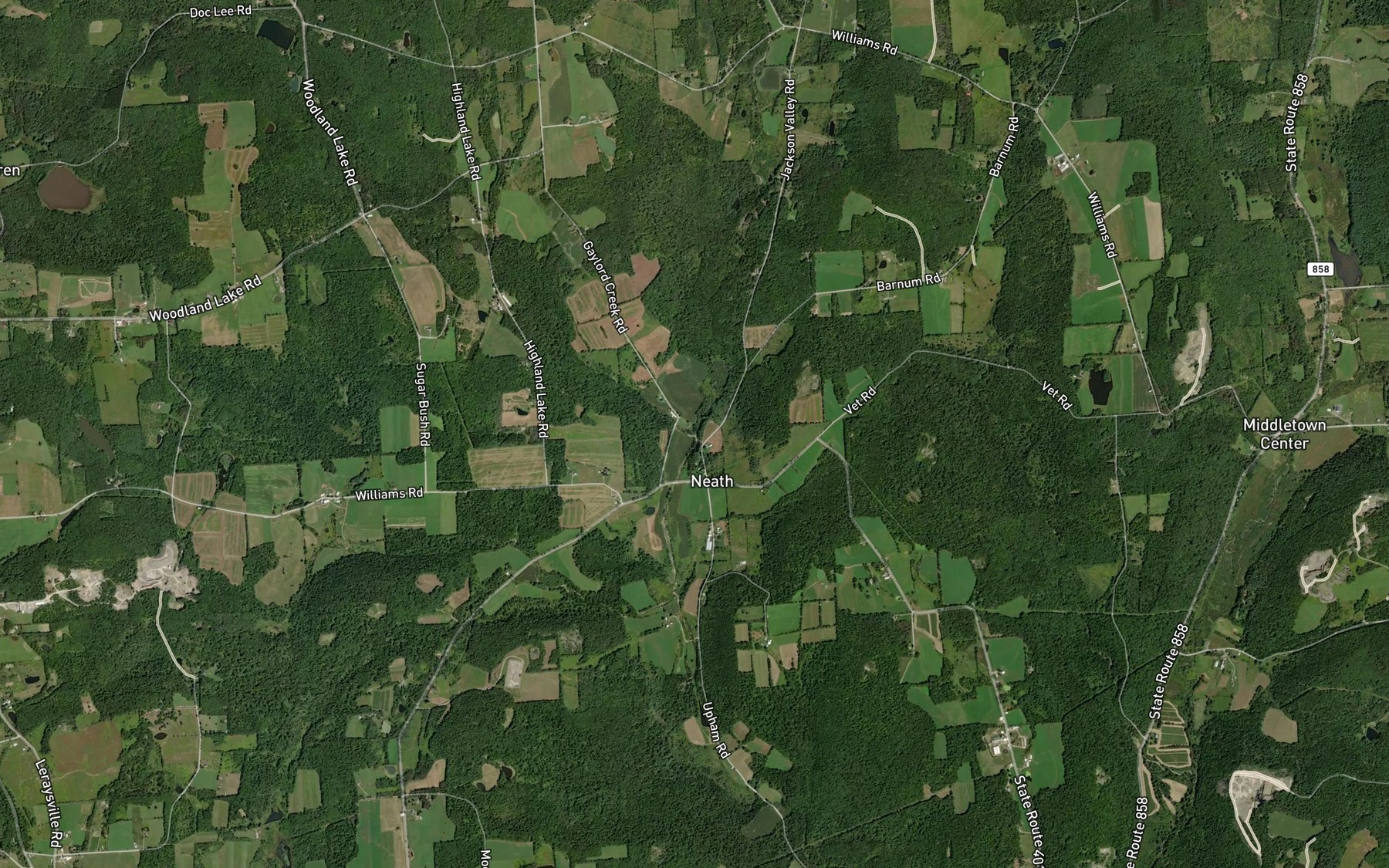 Satellite map of the Southwick Creek