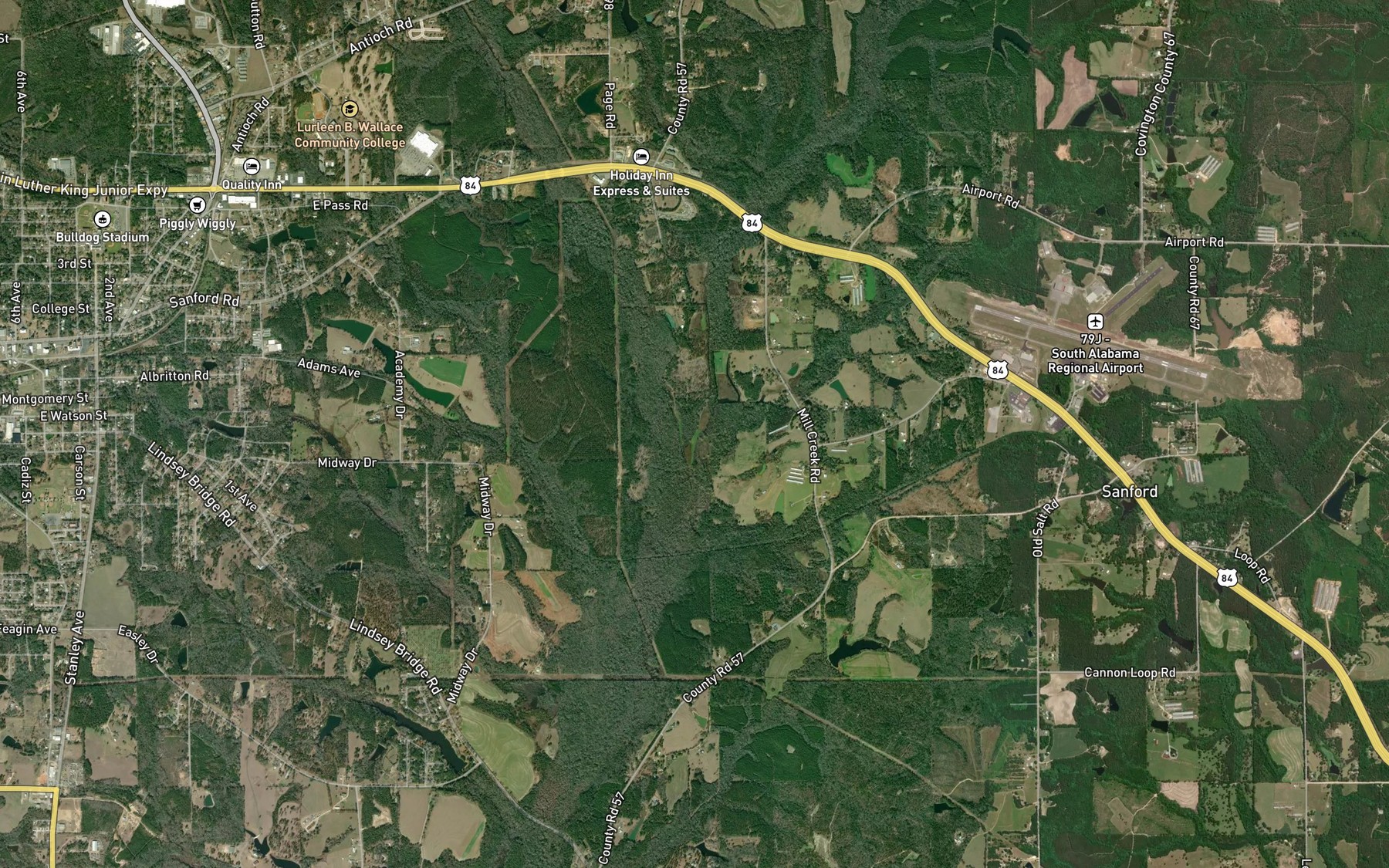 Satellite map of the Mancil Creek