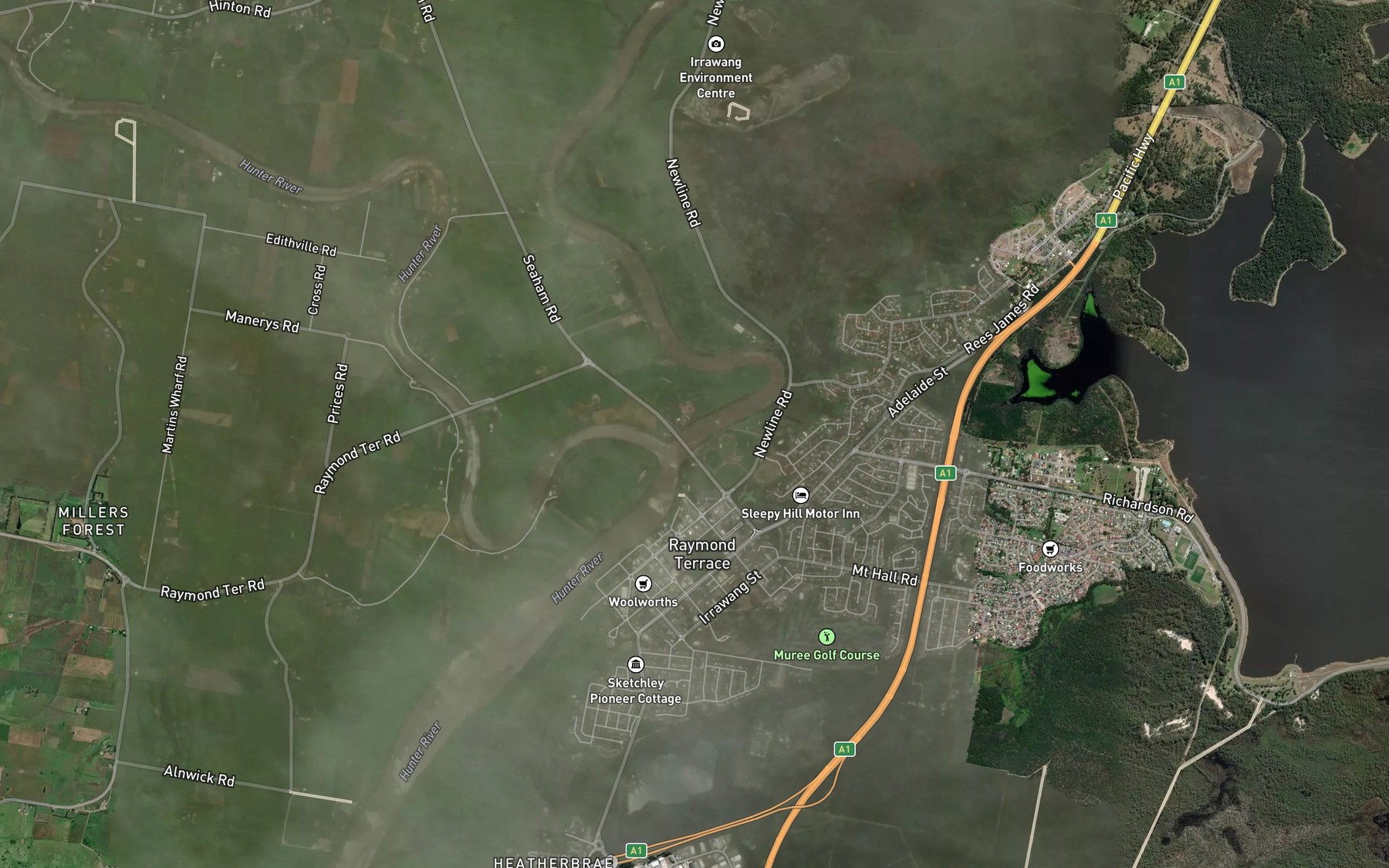Satellite map of the Williams River
