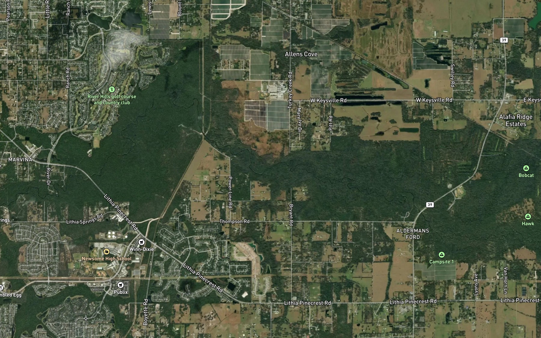 Satellite map of the McCollough Branch