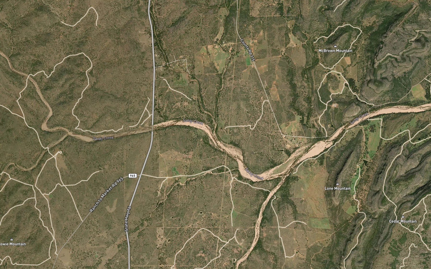 Satellite map of the Hondo Creek
