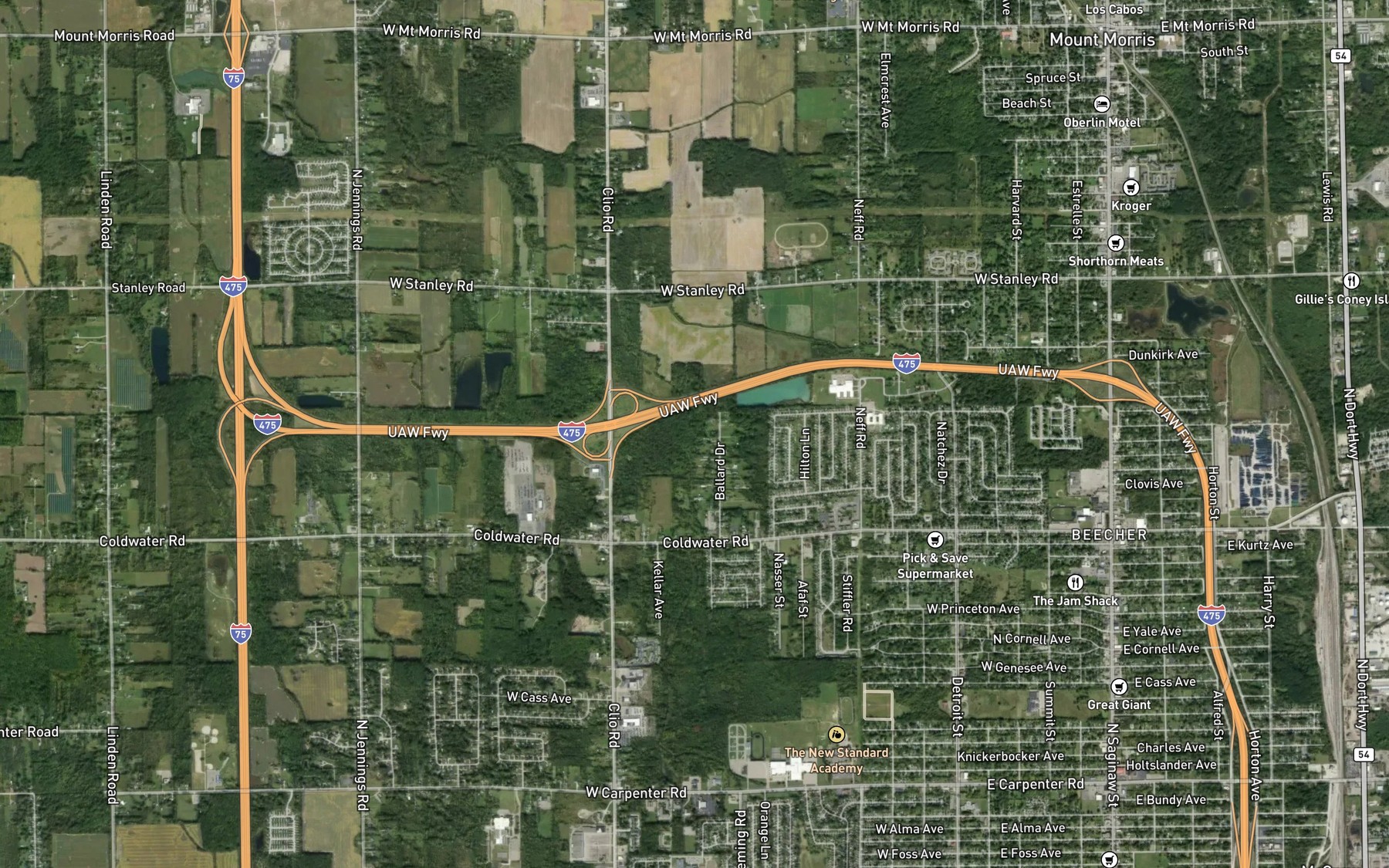 Satellite map of the Lake Drain