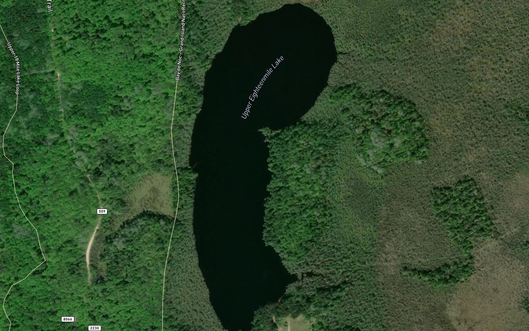 Satellite map of the Upper Eighteenmile Lake