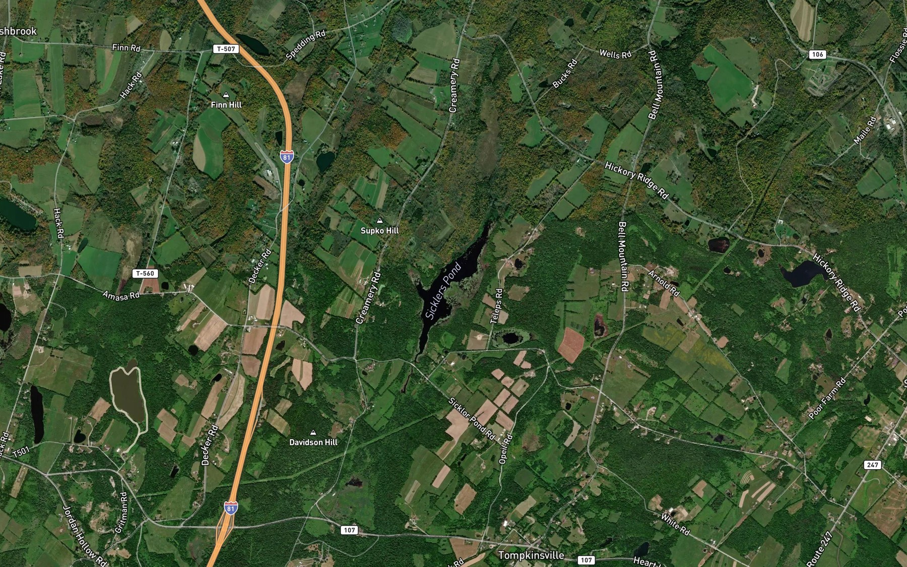Satellite map of the Sicklers Pond