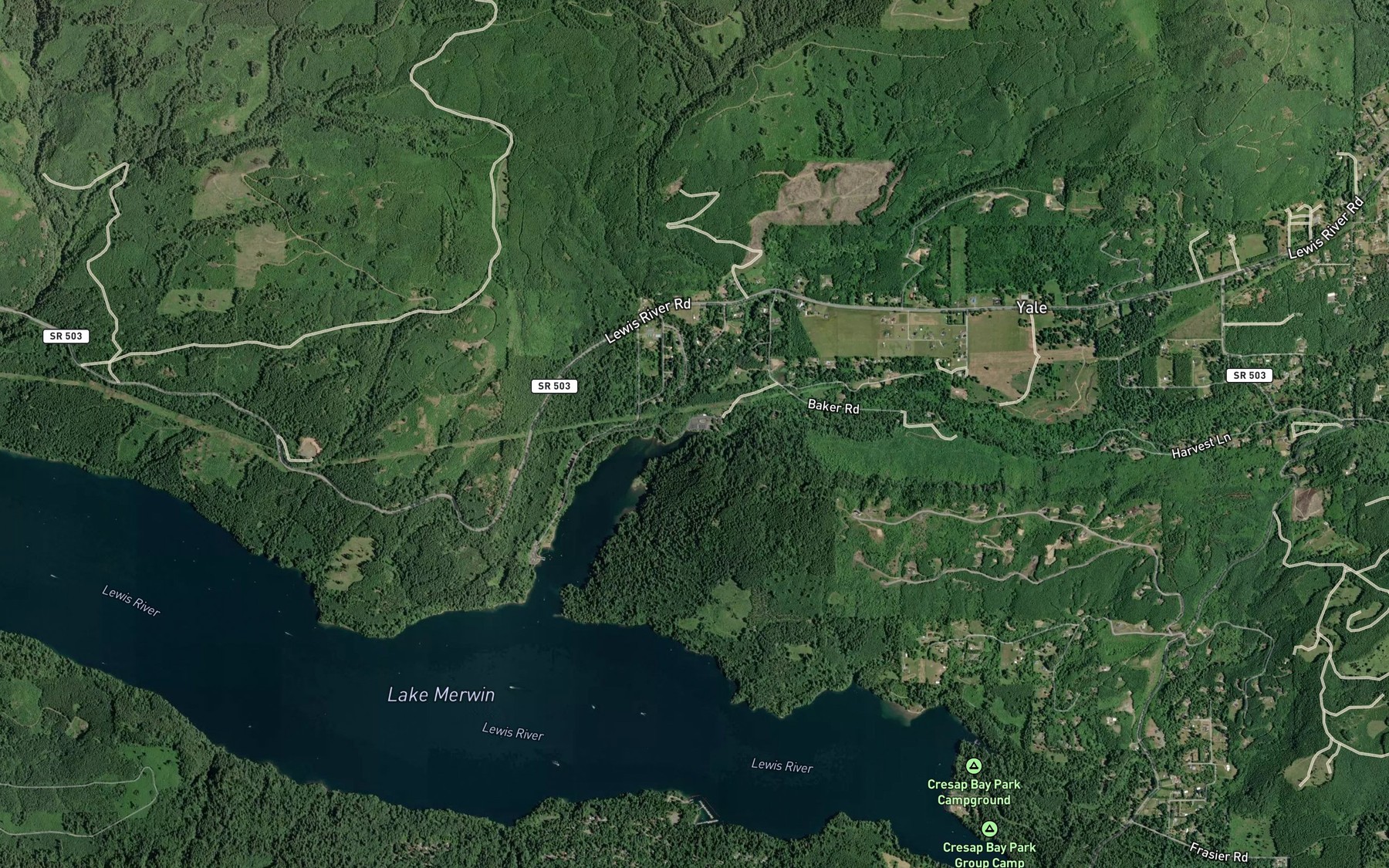 Satellite map of the Speelyai Creek