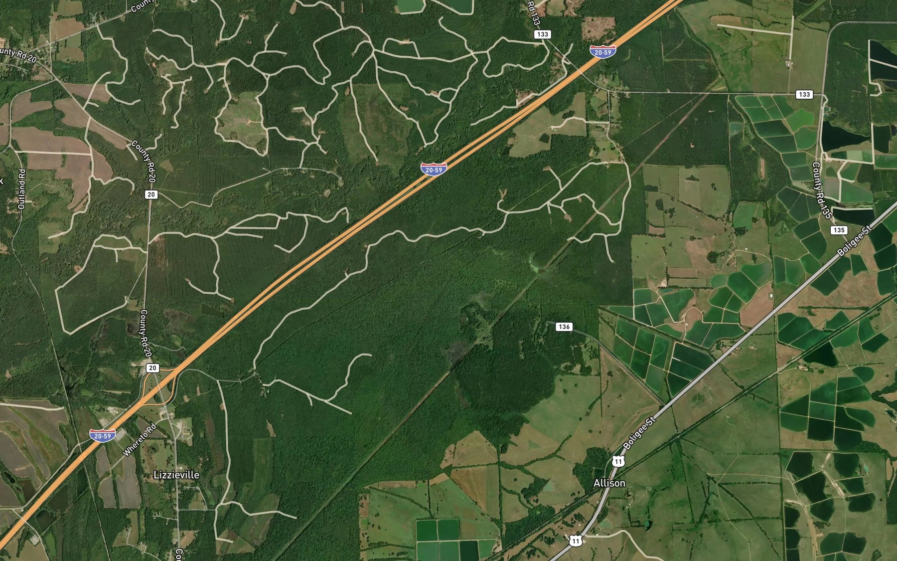 Satellite map of the Bean Stack Creek