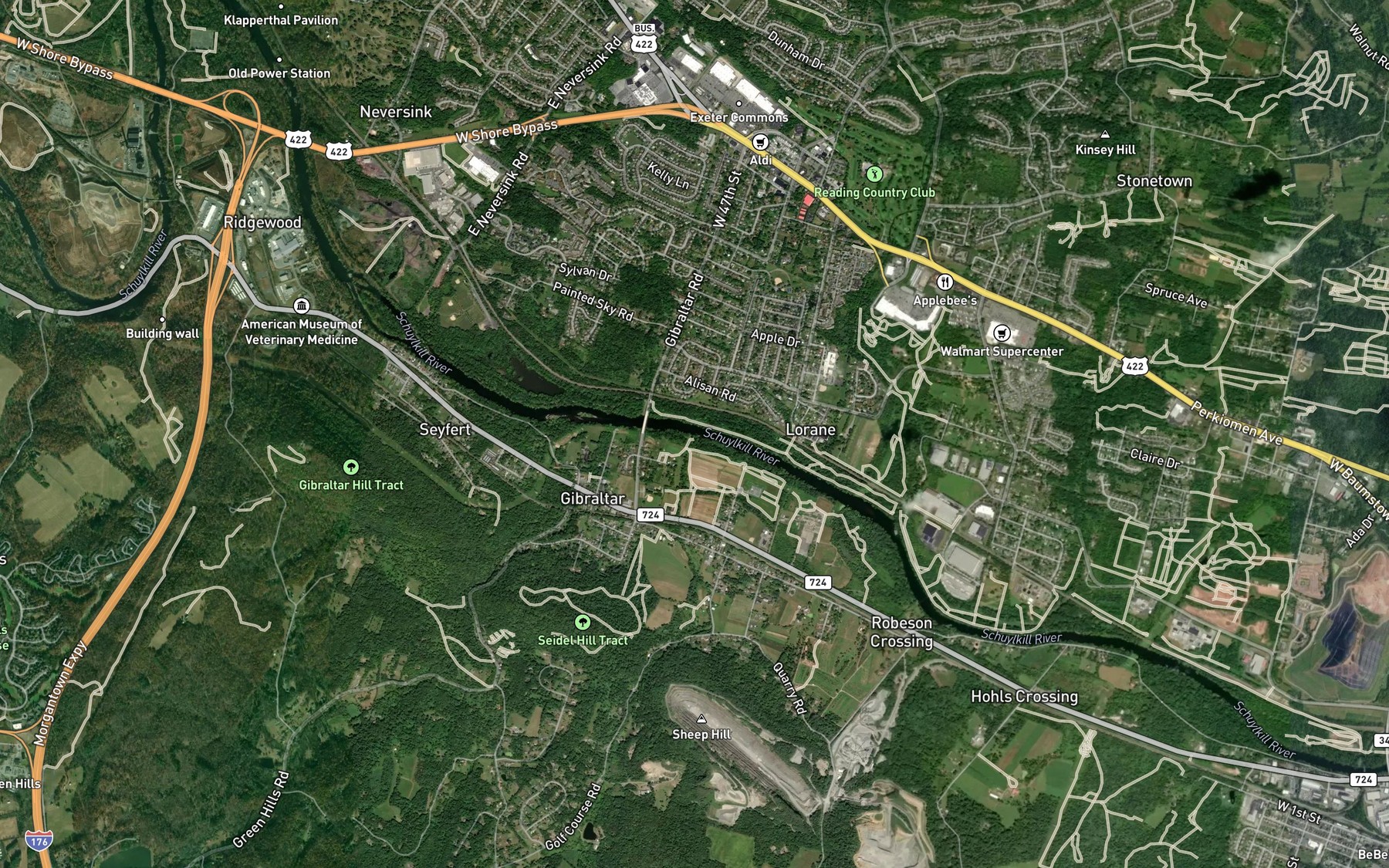 Satellite map of the Seidel Creek