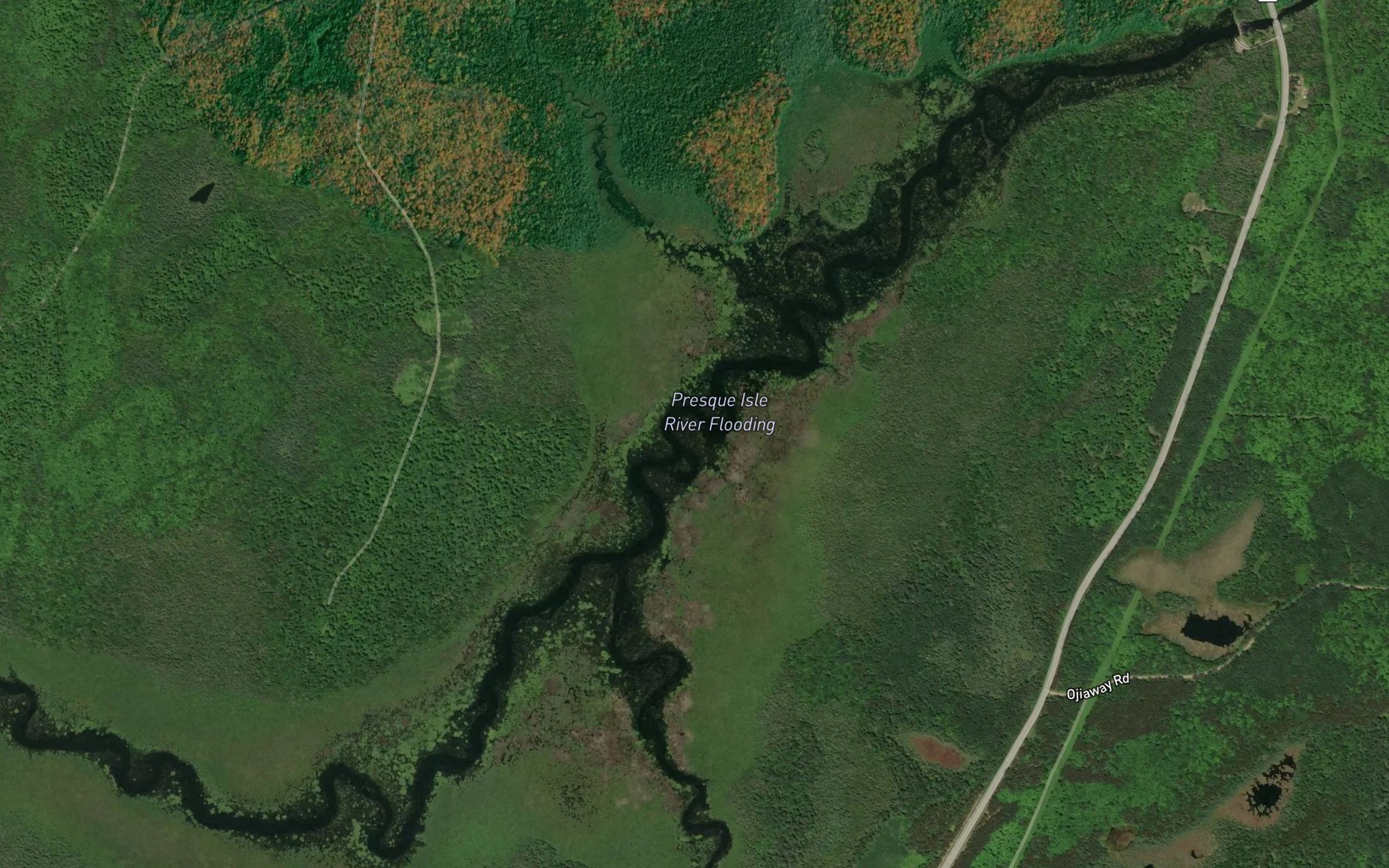Satellite map of the Presque Isle River Flooding