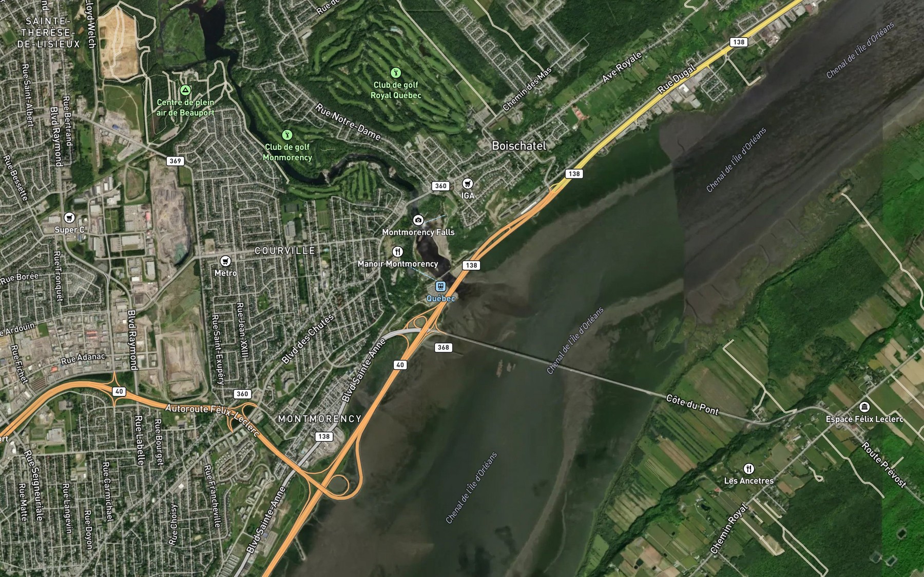 Satellite map of the Montmorency River