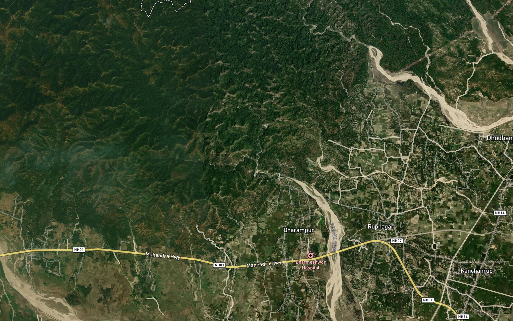 Satellite map of the Kan Khola