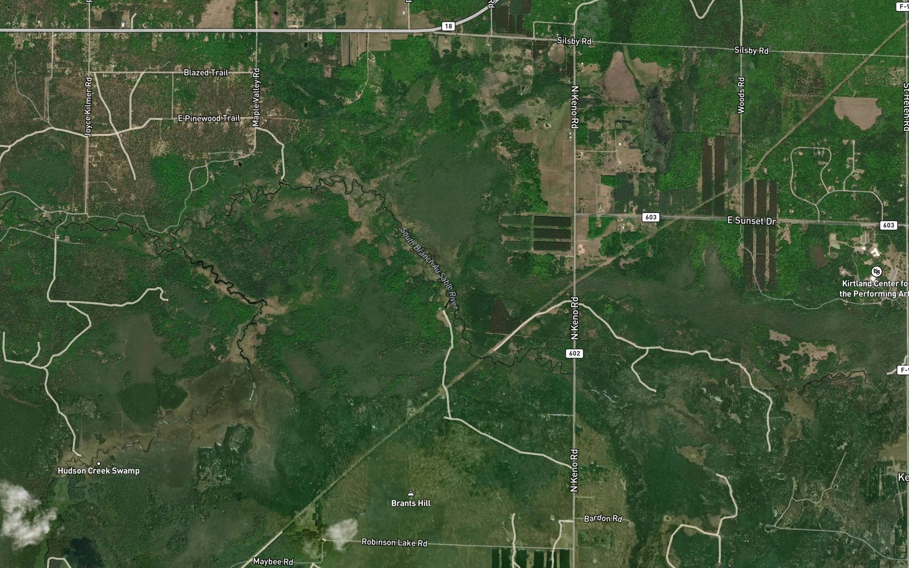 Satellite map of the Asum Creek