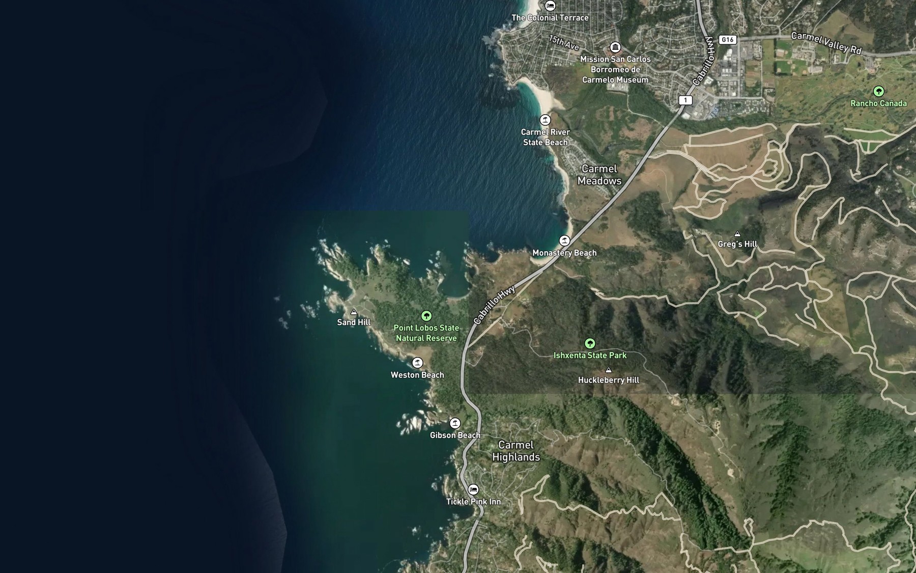 Satellite map of the Whalers Cove