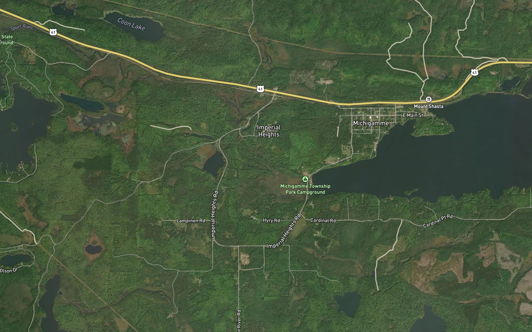 Satellite map of the Spurr River