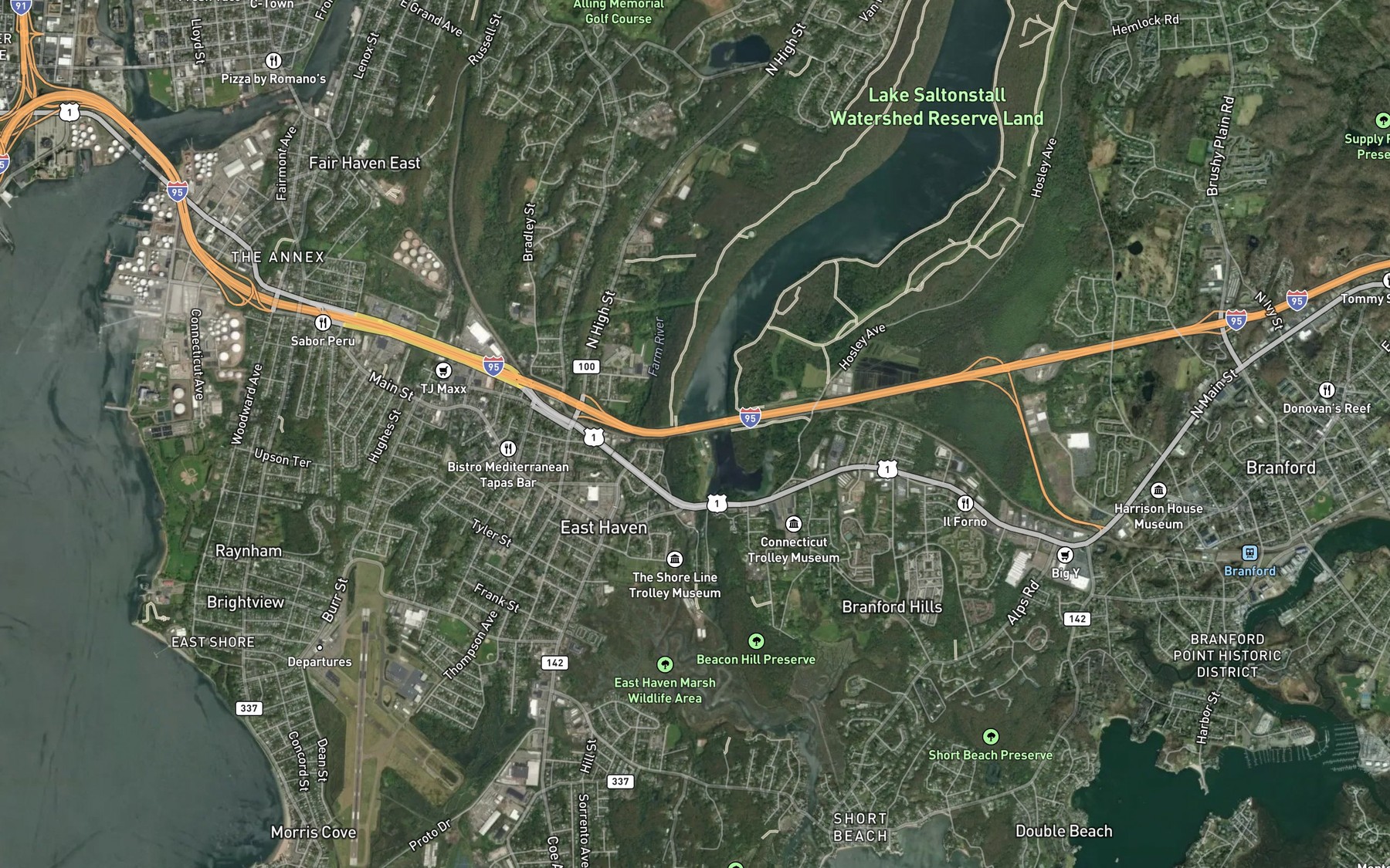 Satellite map of the Lake Saltonstall