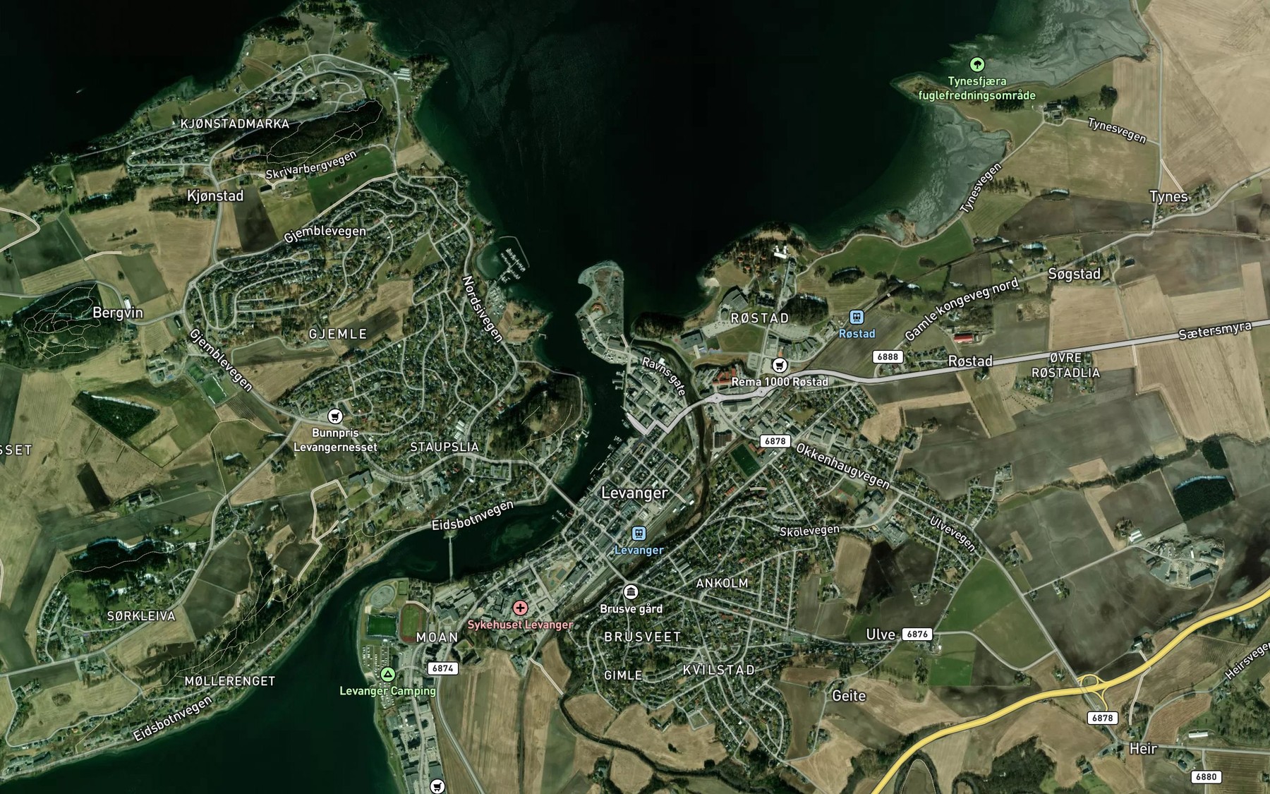 Satellite map of the Levangerelva