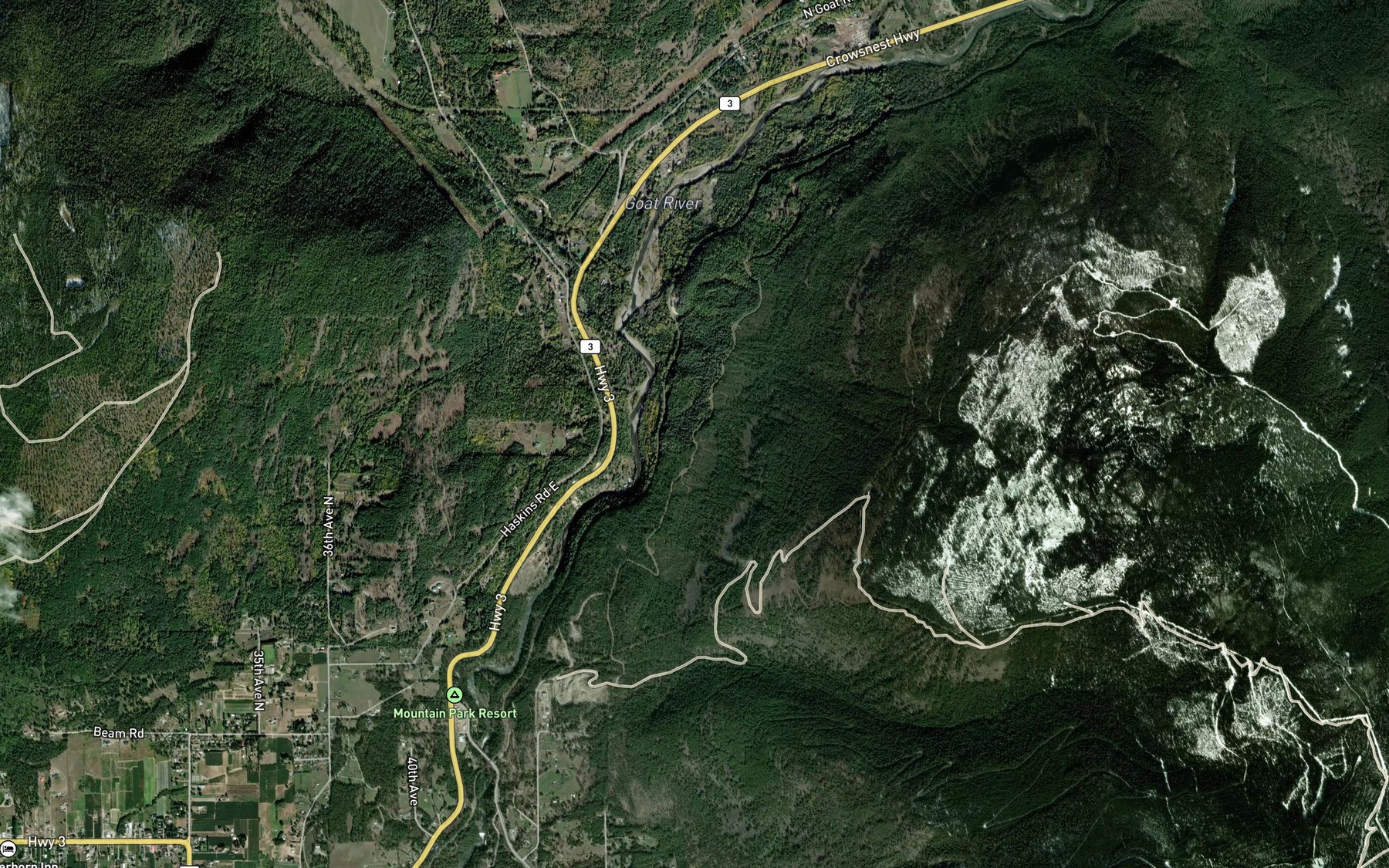 Satellite map of the Arrow Creek