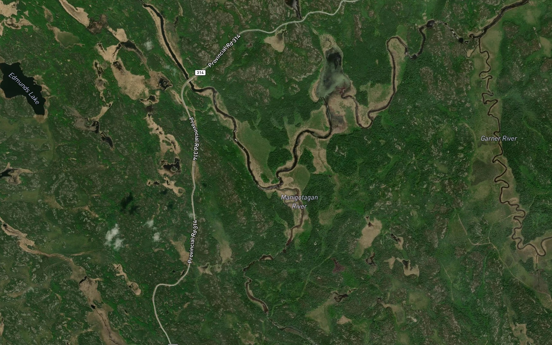 Satellite map of the Garner River