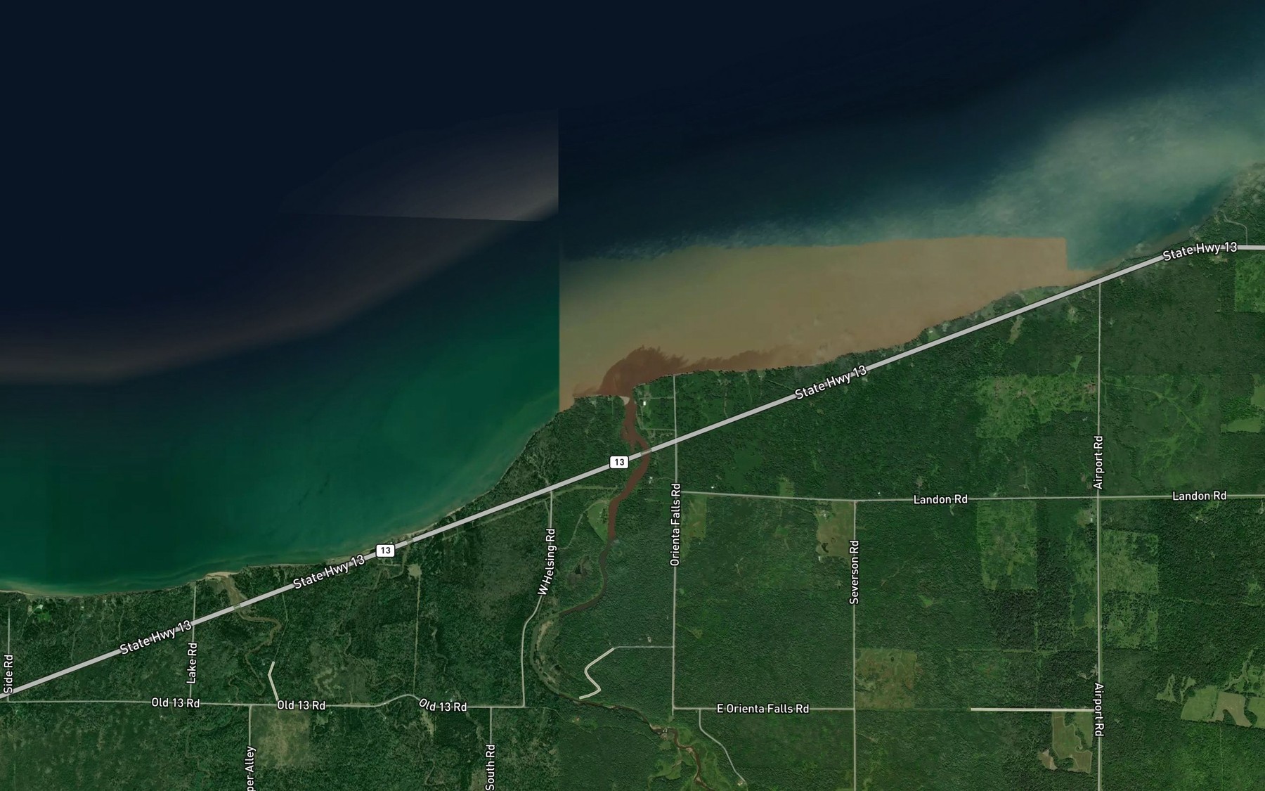 Satellite map of the Iron River