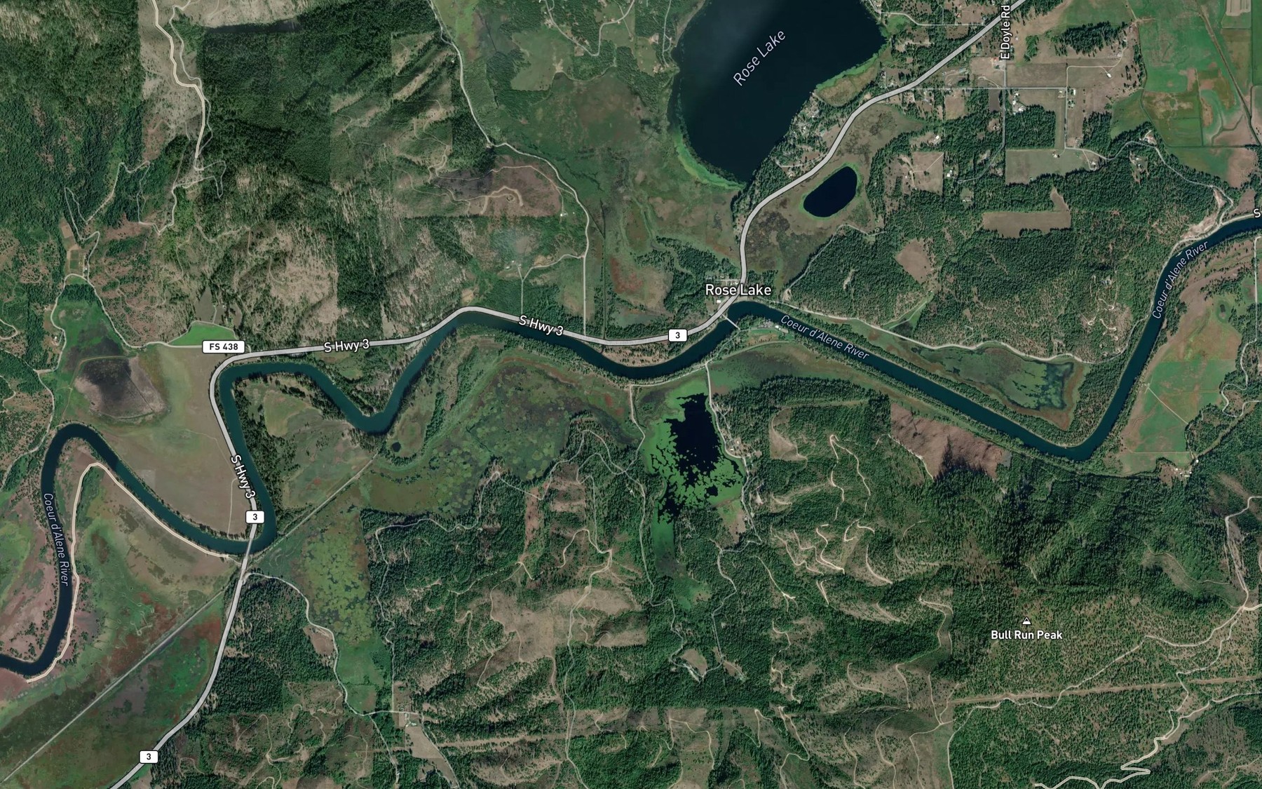 Satellite map of the Bull Run Creek