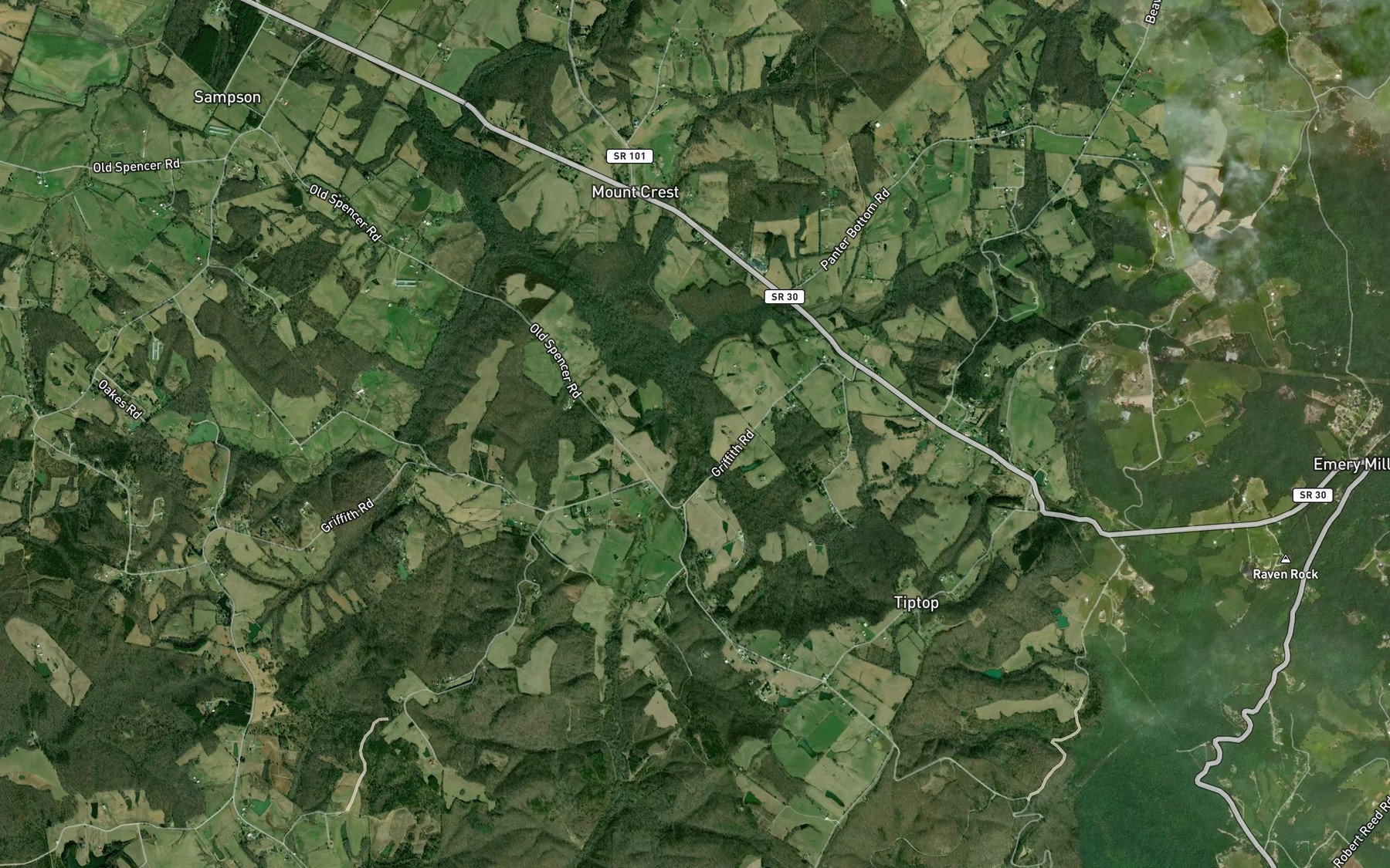 Satellite map of the Thompson Creek