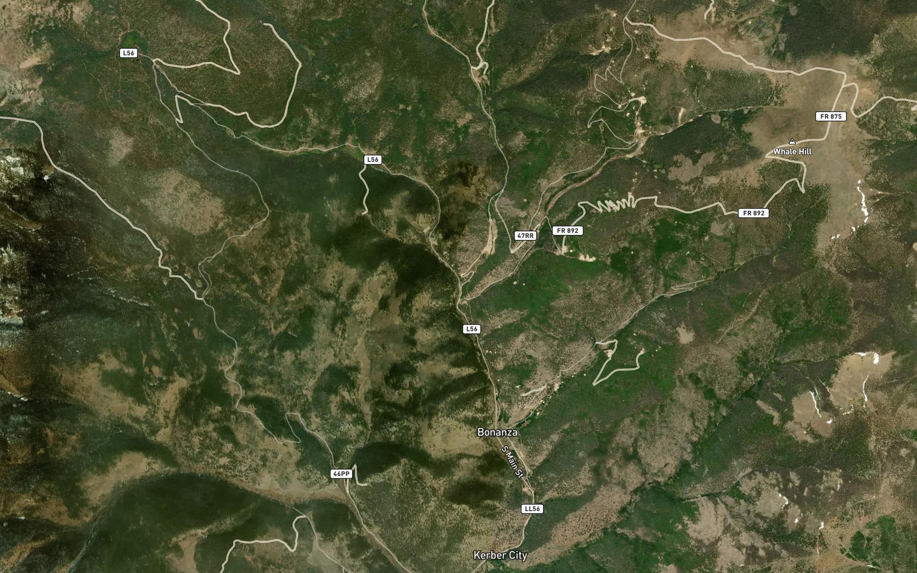 Satellite map of the Squirrel Creek