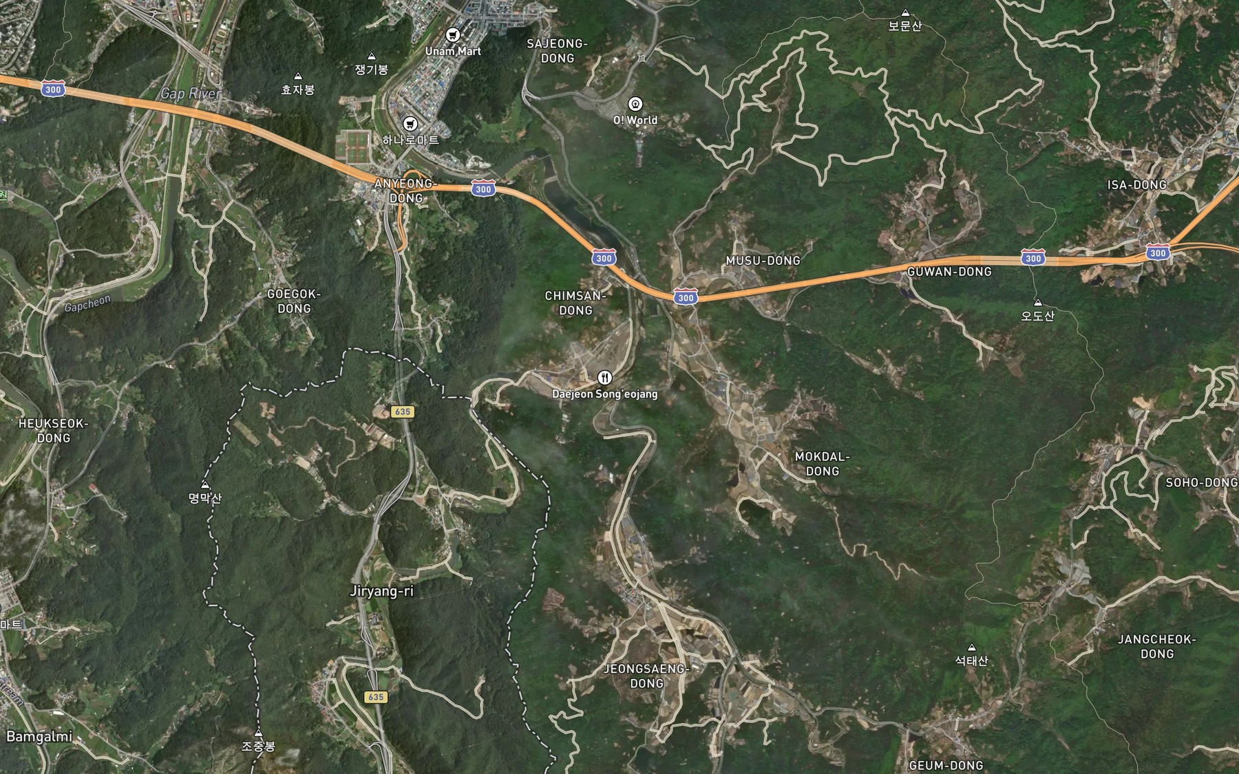 Satellite map of the Jeongsaengcheon